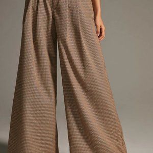 NWT - Maeve Pleated Wide-Leg Houndstooth Trousers